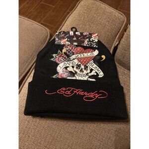 Ed Hardy Embroidered Love Kills Slowly Rhinestone 2 Pack Beanie Black His & Hers